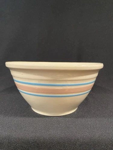 McCoy Pottery #10 Oven Ware Mixing Bowl Pink Blue Stripe USA 10" Vintage