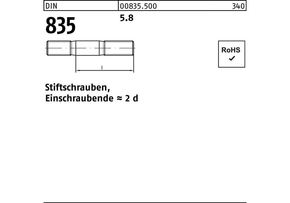 Рейхерный Штифтшраубе DIN 835 М 12 x 30 5,8 Einschraubende=2d