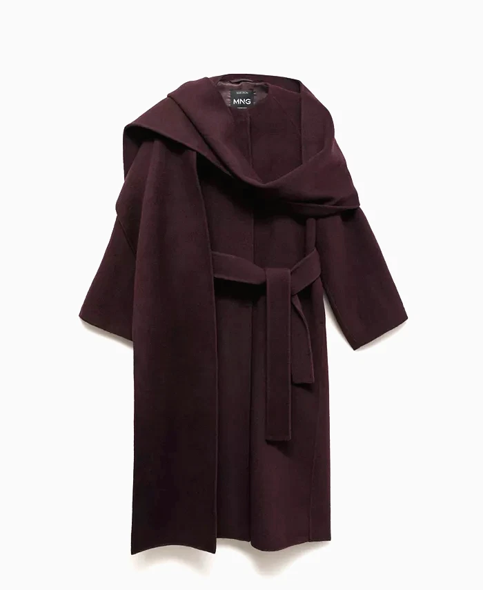 Abrigo de lana MANGO MNG para mujer $429 MOON con bufanda desmontable en Burdeos talla M Foto 2 de 4