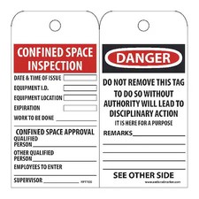 NMC RPT100 Danger Confined Space Tag, Pk25