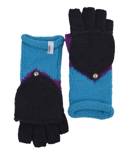 Nixon Bloomsberry Cable Knit Flip Mitten Gloves , One Size, Purple/Black/Blue - Picture 1 of 6