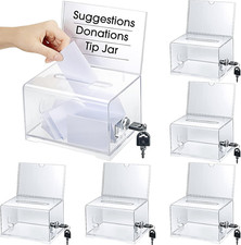 6 Pcs Acrylic Donation Box with Lock and Sign Holder Clear Ballot Donation Boxes