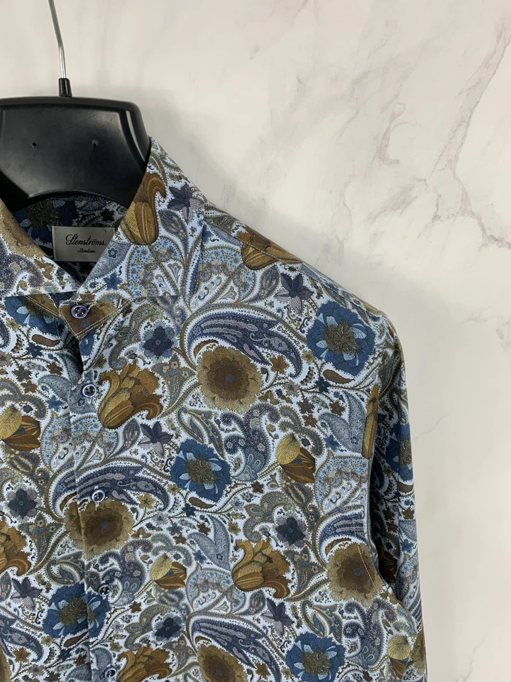 Stenstroms Men Slim Dress Shirt Size 16/41 Floral Paisley Cotton Button Cutaway - Image 4 of 4