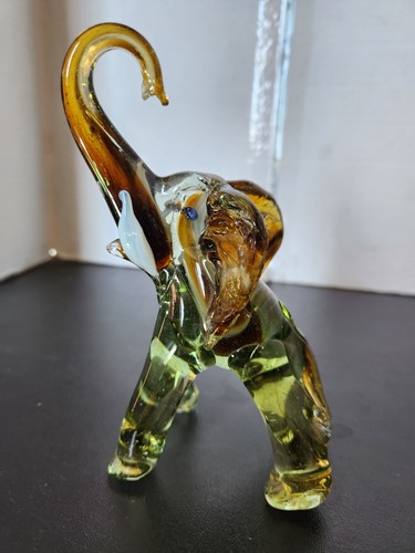 Vintage 1960er Murano Kunst Glas Elefant 6" Figur hellbraun/braun/grün/weiß - Bild 4 von 5