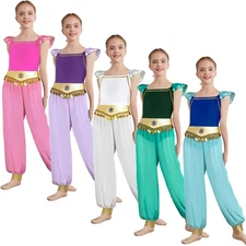 Kids Girl Costume Sides Slit Dancewear Clothes Bodysuit Carnival Arabian Theme