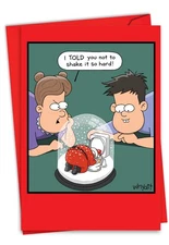 Funny Christmas Paper Card w/ Envelope (1 Card) Happy Holidays Snowglobe Santa