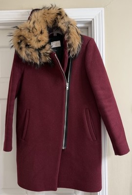 Sandro Paris Wool Blend Fur Collar Offset Zip Pea Coat Women Sz 38 US S!