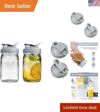Durable 2 Pack of Wide Mouth Mason Jar Flip Caps - Leak-Proof & Dishwasher Safe