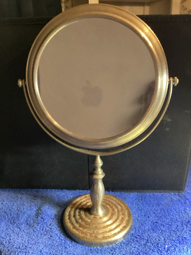 Vintage Heavy Duty Metal Adjustable Pedestal Dual Sided Mirror 13 Inches Tall - Picture 1 of 8