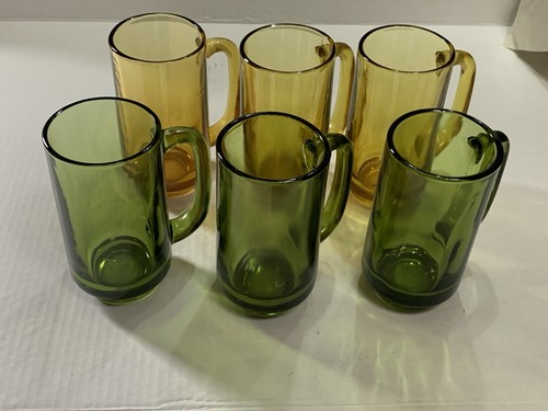 Set 6 tazze in vetro nocciola vintage Atlas avocado verde nocciola - Foto 4 di 7