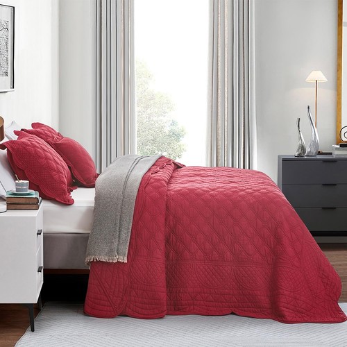 CHIXIN Cotton Bedspread Full Size - Real Stitching - Luxury Quilted Bedding C... - Picture 3 of 7