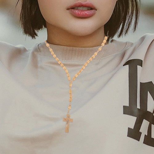  Collana di perline con ciondolo croce in legno Miss Padre per uomo rosari - Foto 2 di 12