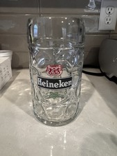 Vintage Heineken 1L Beer Stein Mug 8” dimpled Glass Stölzle Austria Oktoberfest
