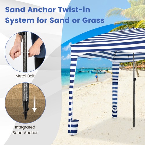 Tienda cabaña de playa plegable 6'x 6' con bolsa de transporte pared lateral desmontable - Imagen 5 de 6