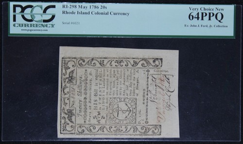 1786 64PPQ Rhode Island Colonial Note, SN 6021, 20 Shillings - Picture 4 of 4
