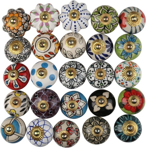 Lot Of 20 Pc Colorful Ceramice Cabinet Knobes Hand Painted Pulls Drawer Door - Picture 3 of 6