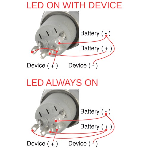 16mm Starter Switch / Boat Horn Momentary Push Button Black Metal w/ LED - Picture 5 of 25