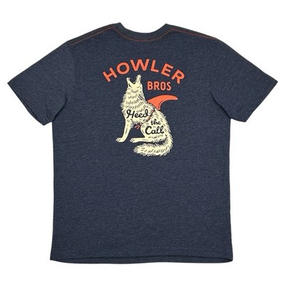 Howler Bros Pocket T Shirt Wolf Heed The Call Tee Mens Medium Stretch Dark Blue