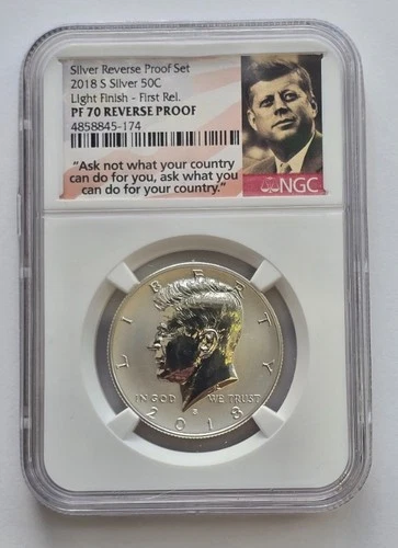 2018 PF70 Reverse Proof NGC Light Finish 1st Release Silver Kennedy Half Dollar