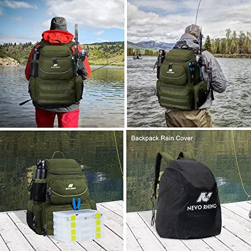 40L Fishing Tackle Backpack with 4 Tackle Boxes, Rod Holders, Waterproof Rain - Picture 3 of 7
