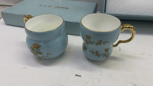 Auratic Lady Turquioa Tea Coffee Cup Set Blue Gold Floral - Picture 8 of 11