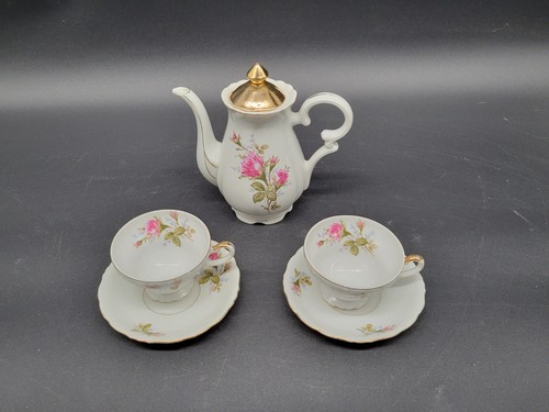 Vintage UCAGCO China Rose Floral Gold Trim Tea Cups W/ Saucers & Unmarked Teapot - Picture 8 of 24