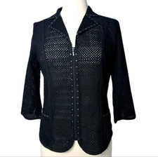 Multiples Black Blazer Jacket S Rhinestone Glam Openwork Grunge Professional