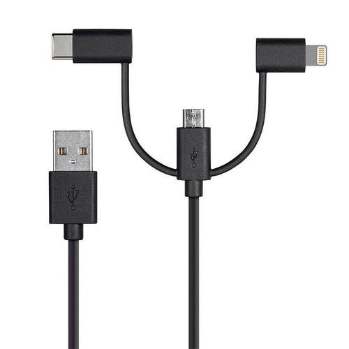 Fabcordz Lightning, Type C and Micro USB Cable 3 ft. Black - Picture 2 of 2