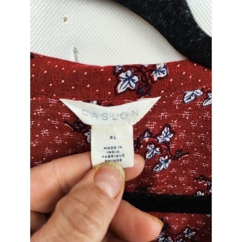 Caslon Womens BOHO Blouse Top XL Red Floral Long Sleeve Pullover Festival - Picture 3 of 7
