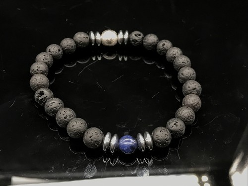 INVICTA JEWELRY ELEMENTS MEN NATURAL 8MM Genuine LAVA Bead & SODALITE STONE - Picture 1 of 4
