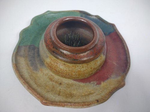 Studio Art Pottery Stoneware Flower Frog Round Signed Floral Arrangement boho - Picture 4 of 12