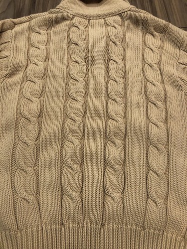 Orvis Sweater Cable Knit Tan Shawl Collar Men’s Large Thick Fishing Read - Picture 10 of 10