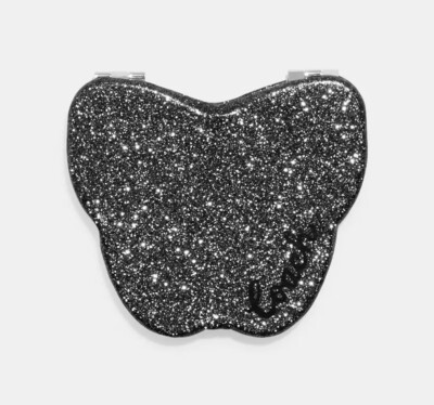 Coach Black Glitter Butterfly Compact Mirror, CUTE 