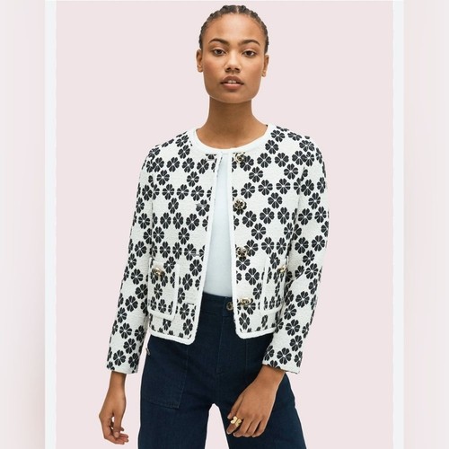 Kate Spade Tweed Jacket skirt suit Career Office Cream&black Floral Size 4 - Picture 2 of 15