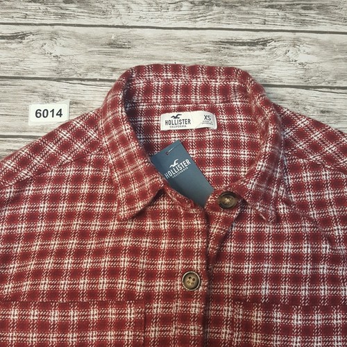 Hollister Größe XS Damenhemd übergroß Flanelljacke burgundkarierter Knopf - Bild 7 von 7