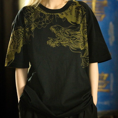 Herren T-Shirt japanisches Muster Stickerei Drache Tiger Tattoo Totem Ukiyoe Unisex - Bild 3 von 11
