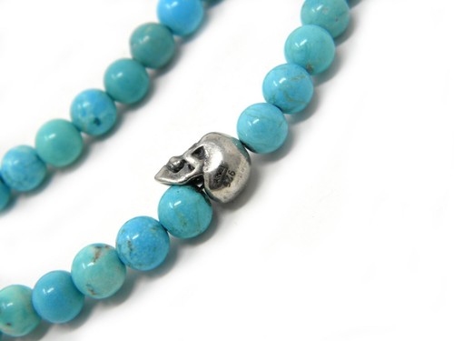Degs & Sal 24 inch Sterling Silver Skull and Turquoise Beaded Necklace NWT - Picture 5 of 6