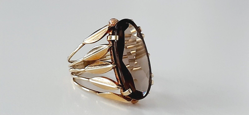 GOLD DESIGN RING ° 585 / 1000 ° 14 K ° RAUCHQUARZ ° Goldschmuck ° Modernist ° - Bild 5 von 15