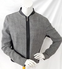 Elie Tahari Grey/black Cropped Zip Up Jacket With Leather Collar Uk Size M
