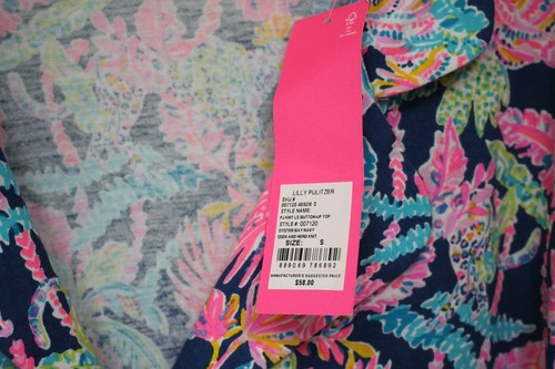 Lilly Pulitzer Pajama Top Rayon Stretch Shirt Seen Herd "Oyster Bay" Navy S - Picture 5 of 7