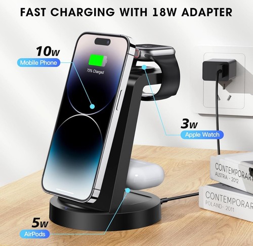 3 in 1 Charging Station for iPhone, Wireless Charger for iPhone 16 15 14 Black - Picture 5 of 5