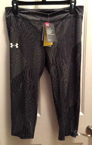 Under Armour schwarz weiß Capri Strumpfhose Mädchen Jugend Gr. XL tailliert Wärmeausrüstung UPF30 - Bild 1 von 11