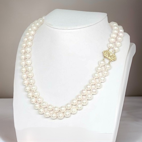 Diamond Akoya Pearl Necklace 14k Gold 17 in 2-Strand Certified $9,750 010933 - Picture 8 of 17