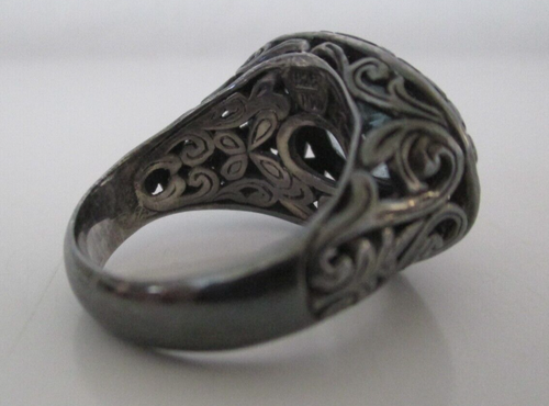 Ice Blue Faceted Topaz 925 Dark Sterling Silver Men's Ring SZ-8 Impressive! AZJ - Picture 5 of 10