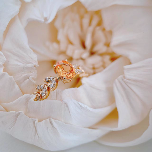 Sweety Orange Fanta Stone Natural Diamond Spessartine Women Ring 14K Rose Gold - Picture 7 of 8