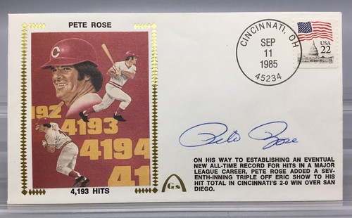 1985 Pete Rose Cincinnati Reds 4193 Hits Autographed 1st Day Cover Envelope JSA - Picture 2 of 4