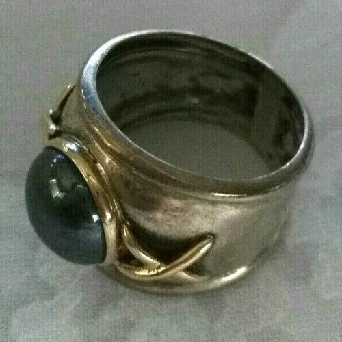 Italian made - Sterling Silver & 14K Hematite Ring - Size 7 Ring (8.8g) - Picture 3 of 5