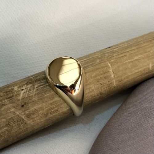 Anello con sigillo originale oro giallo 9 carati da uomo rotondi lati semplici taglie H-Q - Scatola regalo - Foto 4 di 8