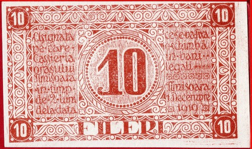 RUMANIA 10 FILERI TIMISOARA 1919 Hungría Ocupación UNC envío gratuito desde 100$ - Imagen 3 de 3