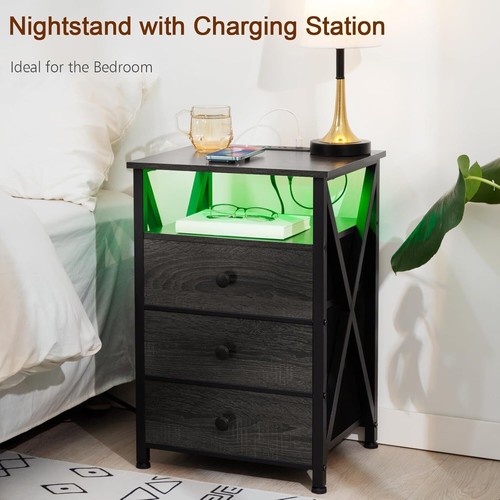 AMHANCIBLE Night Stand Set 2, LED Nightstand with of Dark Grey 2 - Picture 7 of 8